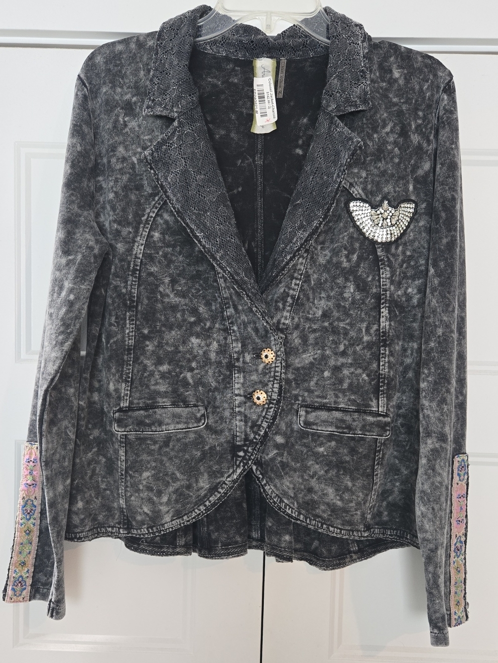 NWT Aratta Black Mineral-Wash Embellished Blazer